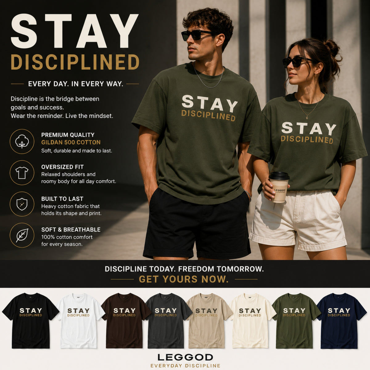 Stay Disciplined T-Shirt | Motivational Gym Shirt | Discipline Graphic Tee | Fitness Motivation Shirt | Unisex Cotton Tee | LEGGOD