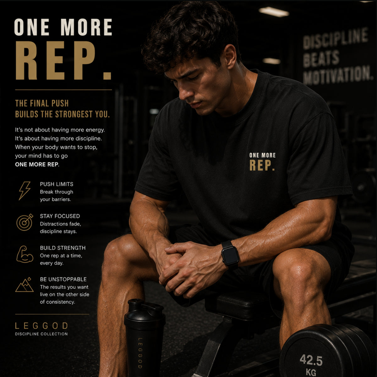 One More Rep T-Shirt | Gym Motivation Shirt | Fitness Graphic Tee | Workout Shirt | Weightlifting Tee | Unisex Cotton Tee | LEGGOD