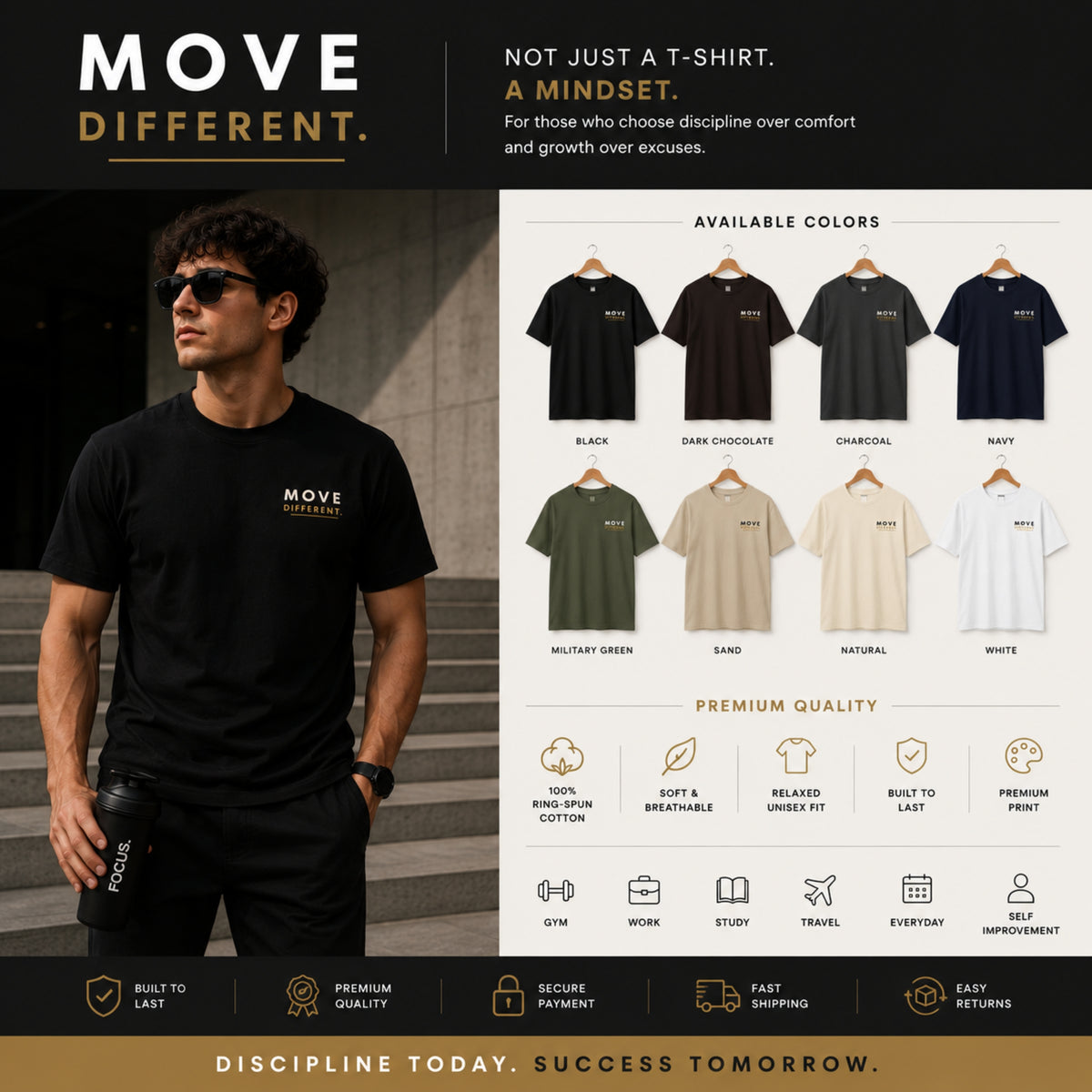 Move Different Minimalist T-Shirt, Motivational Gym Shirt, Mindset Graphic Tee, Unisex Heavy Cotton Streetwear Gift for Men Women