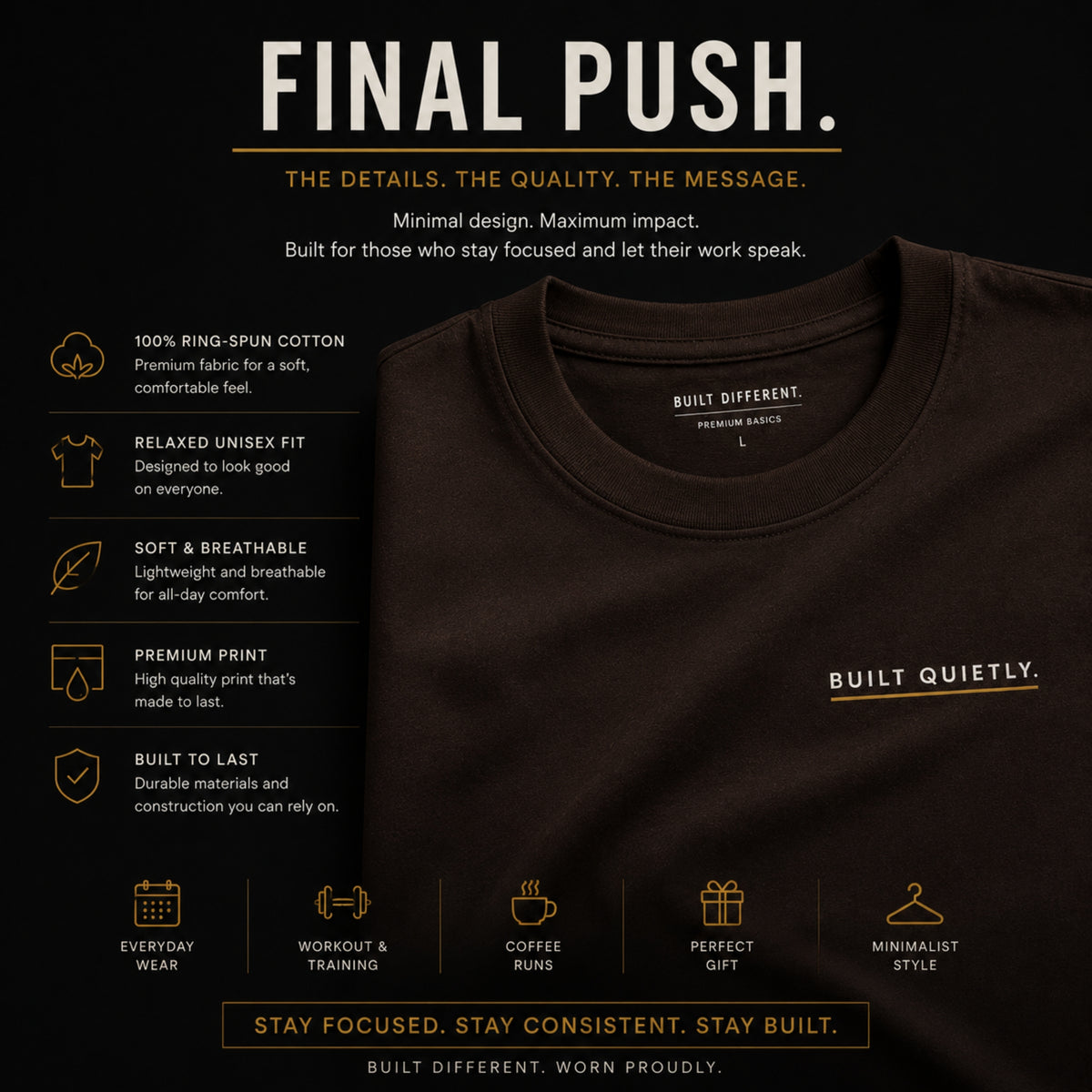 Built Quietly Minimalist T-Shirt, Motivational Graphic Tee, Quiet Success Shirt, Unisex Heavy Cotton Gym Shirt, Streetwear Gift