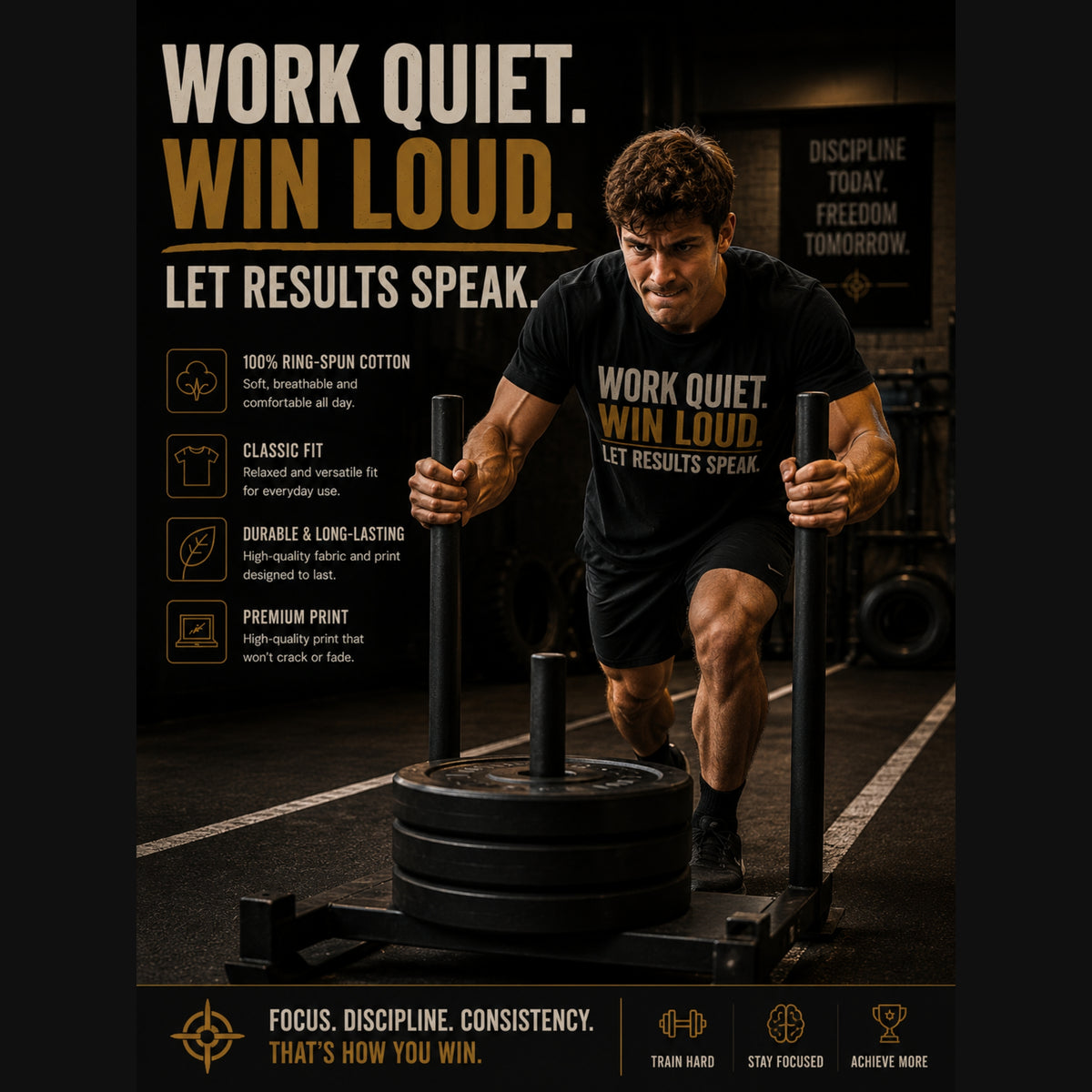 Work Quiet Win Loud T-Shirt, Motivational Gym Shirt, Discipline Graphic Tee, Entrepreneur Mindset Shirt, Success Quote Tee, LEGGOD