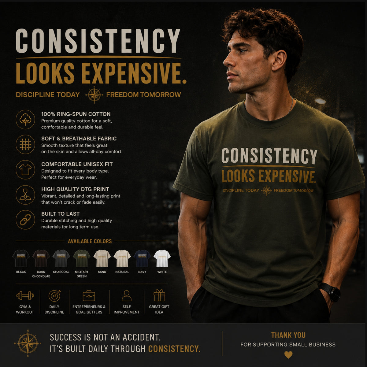 Consistency Looks Expensive T-Shirt, Motivational Gym Shirt, Discipline Graphic Tee, Success Mindset Shirt, Entrepreneur Gift