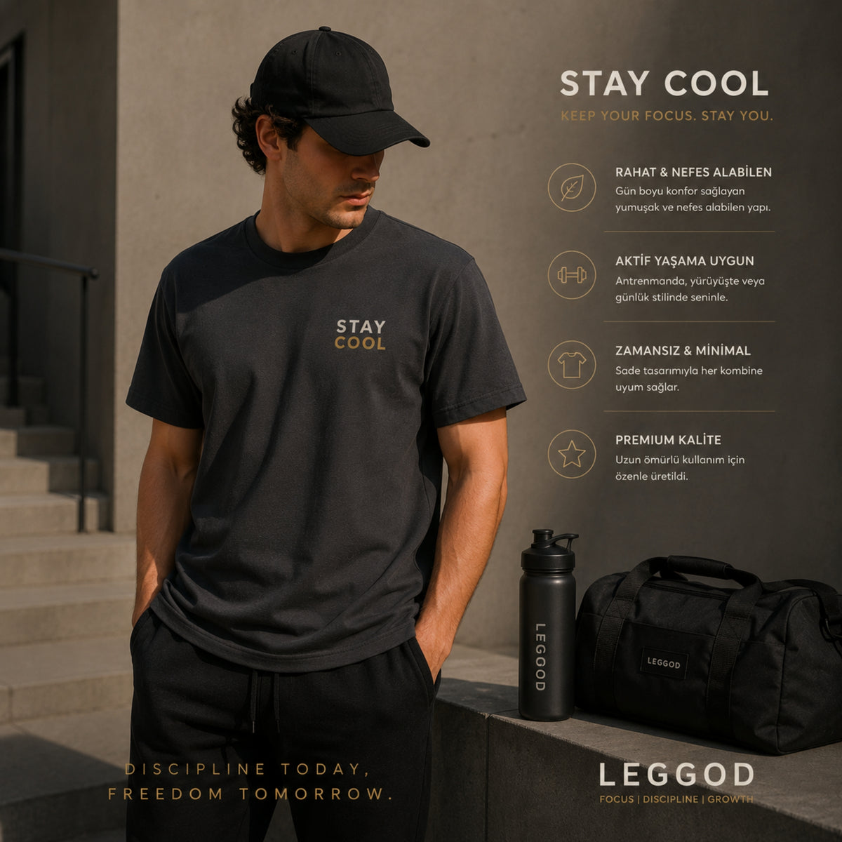 STAY COOL Minimal Graphic T-Shirt – Motivational Unisex Cotton Tee | Casual Streetwear Shirt | Gym & Everyday Wear | LEGGOD