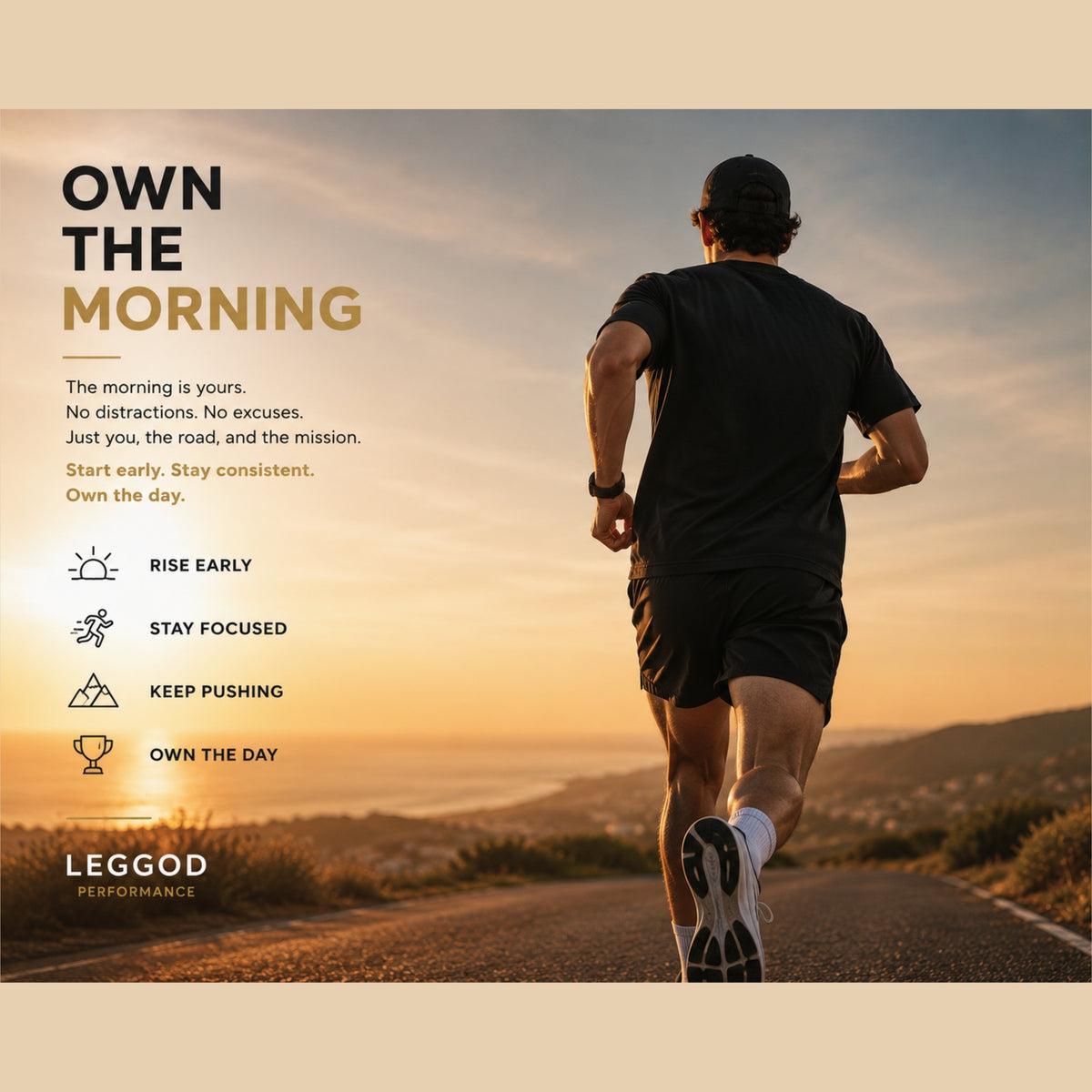 OWN THE MORNING Motivational T-Shirt – Minimal Gym Shirt for Men | Morning Routine Graphic Tee | Premium Streetwear | LEGGOD