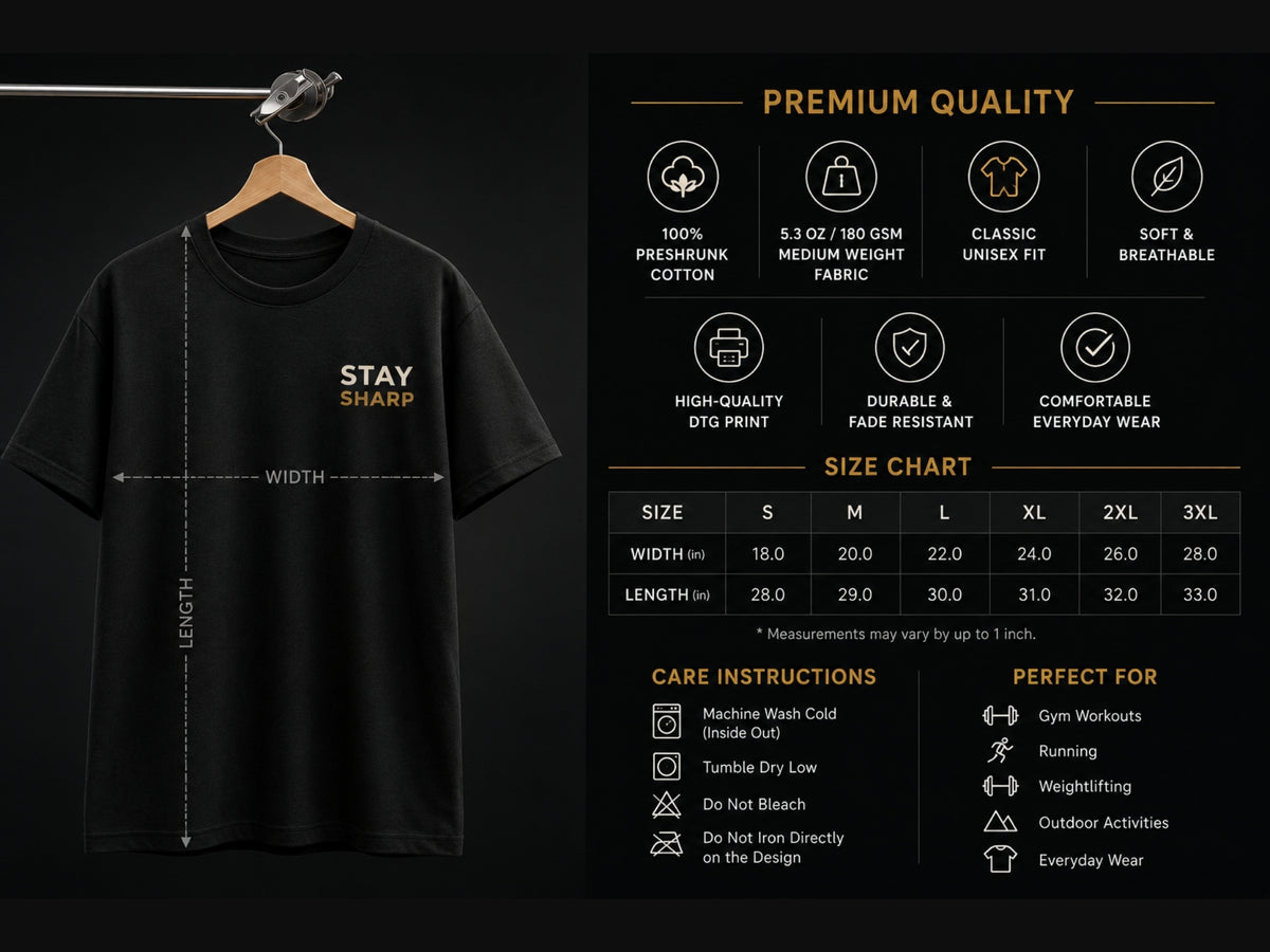 Stay Sharp Minimalist Motivational T-Shirt | Inspirational Graphic Tee | Unisex Cotton Shirt | Mindset Streetwear | LEGGOD