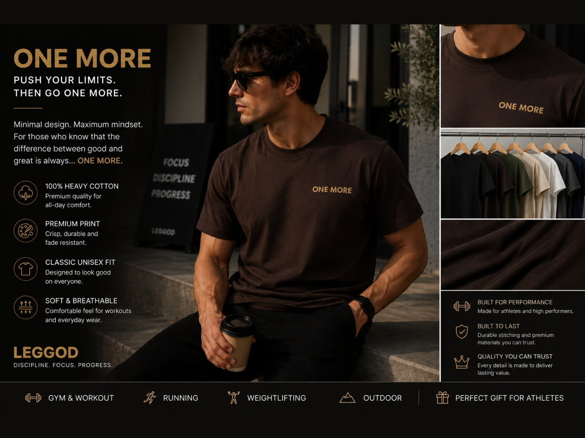 One More Minimalist Motivational T-Shirt | Inspirational Graphic Tee | Unisex Cotton Shirt | Gym Mindset Streetwear | LEGGOD