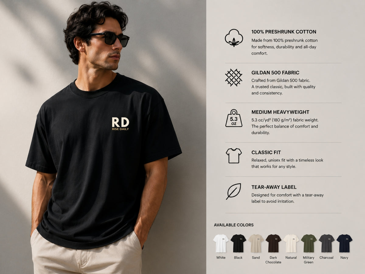 Rise Daily RD Minimalist T-Shirt | Motivational Graphic Tee | Unisex Cotton Shirt | Everyday Mindset Apparel | LEGGOD