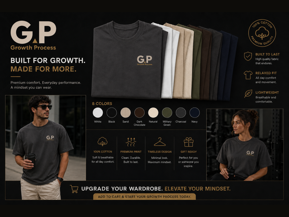 Growth Process GP Minimalist T-Shirt | Motivational Graphic Tee | Unisex Cotton Shirt | Personal Growth Apparel | LEGGOD