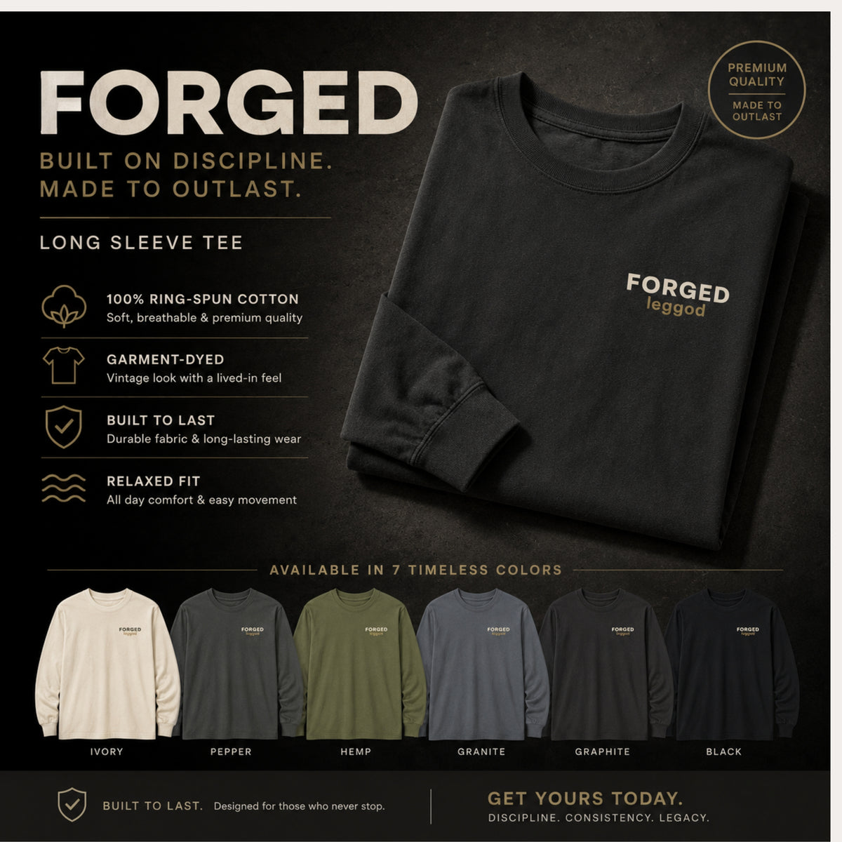 FORGED™ Long Sleeve Tee | Comfort Colors® 6014 | Premium Garment-Dyed Unisex Shirt