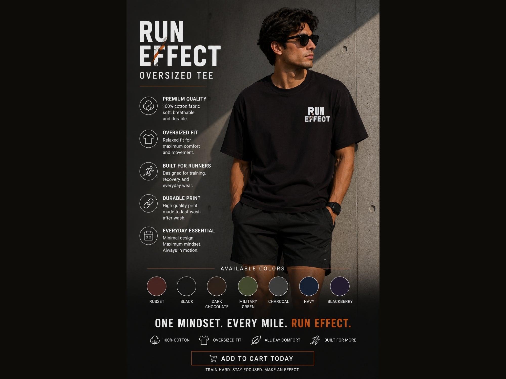 RUN EFFECT™ Premium Graphic T-Shirt | Minimal Running Tee | Unisex Cotton Shirt | Athletic Lifestyle | LEGGOD