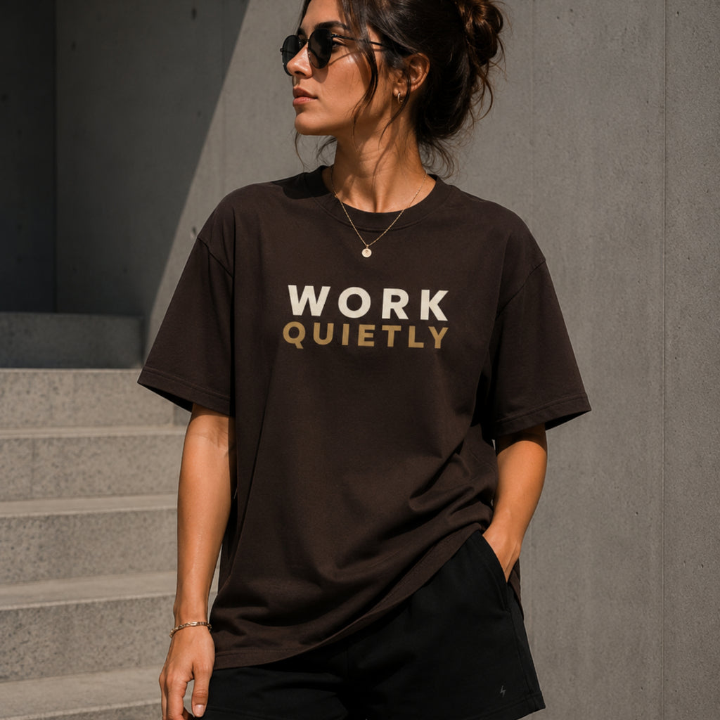 WORK QUIETLY™ Heavy Cotton T-Shirt | Premium Motivational Unisex Graphic Tee | Minimal Streetwear by LEGGOD