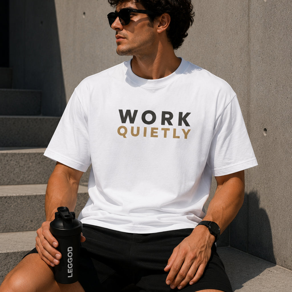 WORK QUIETLY™ Heavy Cotton T-Shirt | Premium Motivational Unisex Graphic Tee | Minimal Streetwear by LEGGOD
