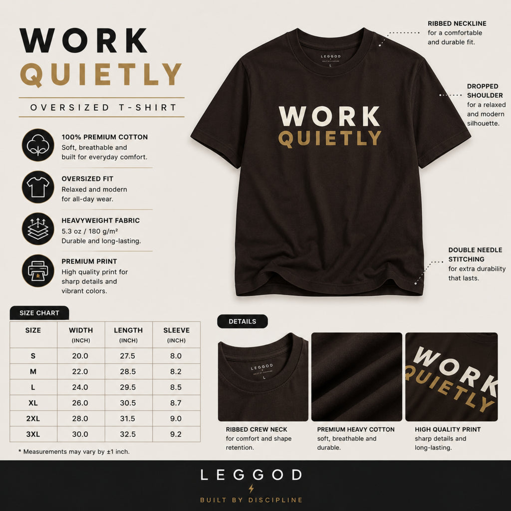 WORK QUIETLY™ Heavy Cotton T-Shirt | Premium Motivational Unisex Graphic Tee | Minimal Streetwear by LEGGOD