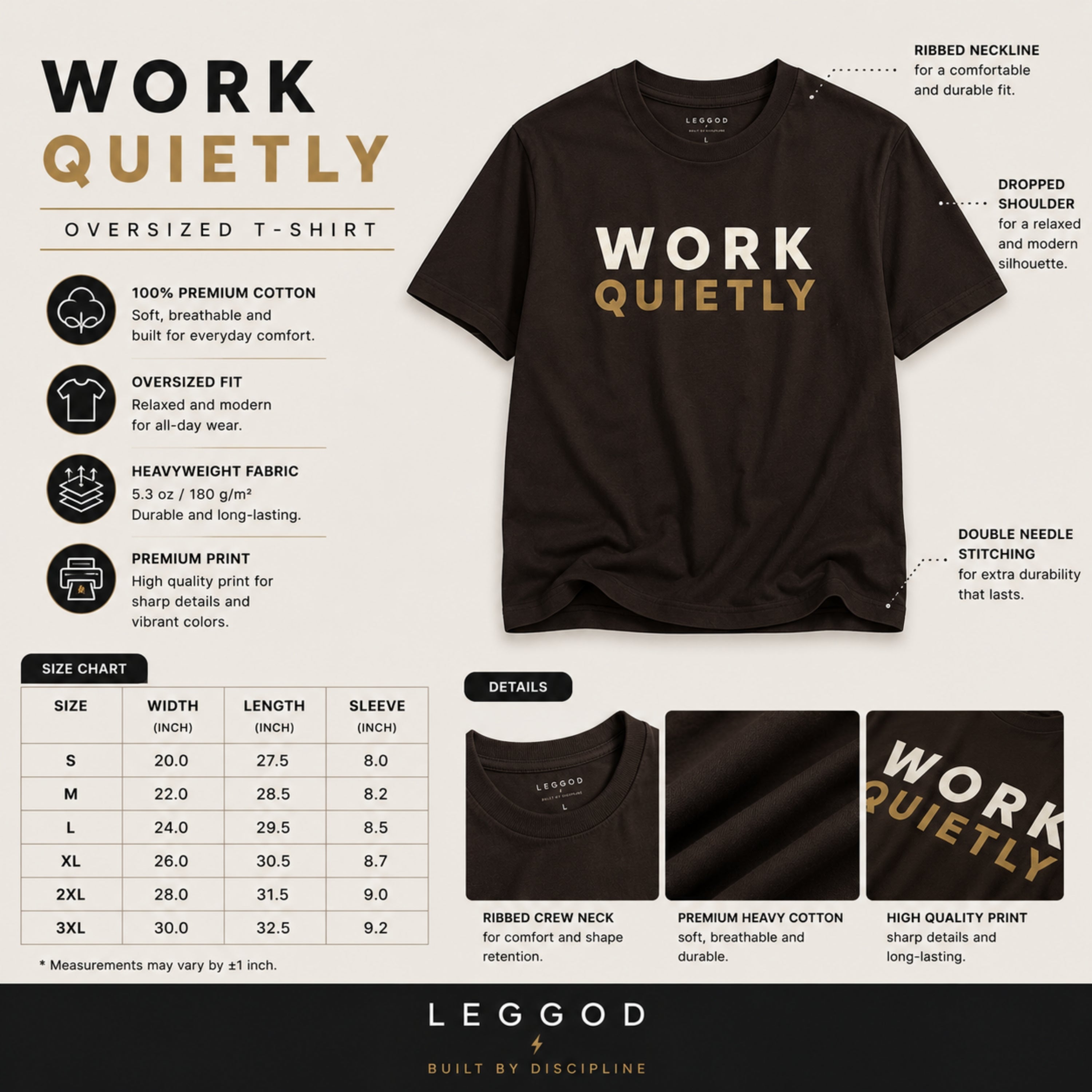 WORK QUIETLY™ Heavy Cotton T-Shirt | Premium Motivational Unisex Graphic Tee | Minimal Streetwear by LEGGOD