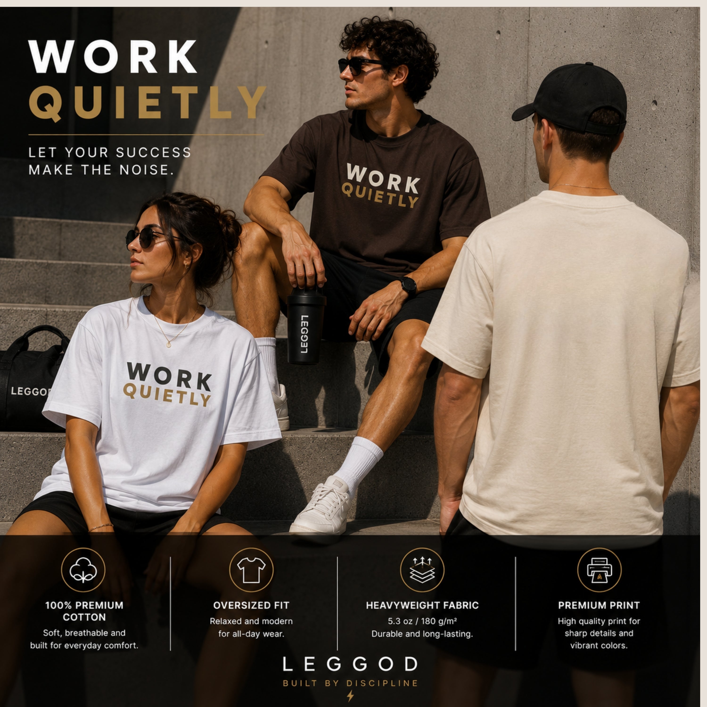 WORK QUIETLY™ Heavy Cotton T-Shirt | Premium Motivational Unisex Graphic Tee | Minimal Streetwear by LEGGOD