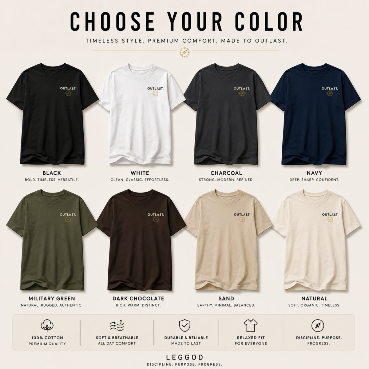 OUTLAST. Minimal Graphic T-Shirt | Premium Heavy Cotton Motivational Tee | Unisex Streetwear Shirt | Everyday Essential | LEGGOD