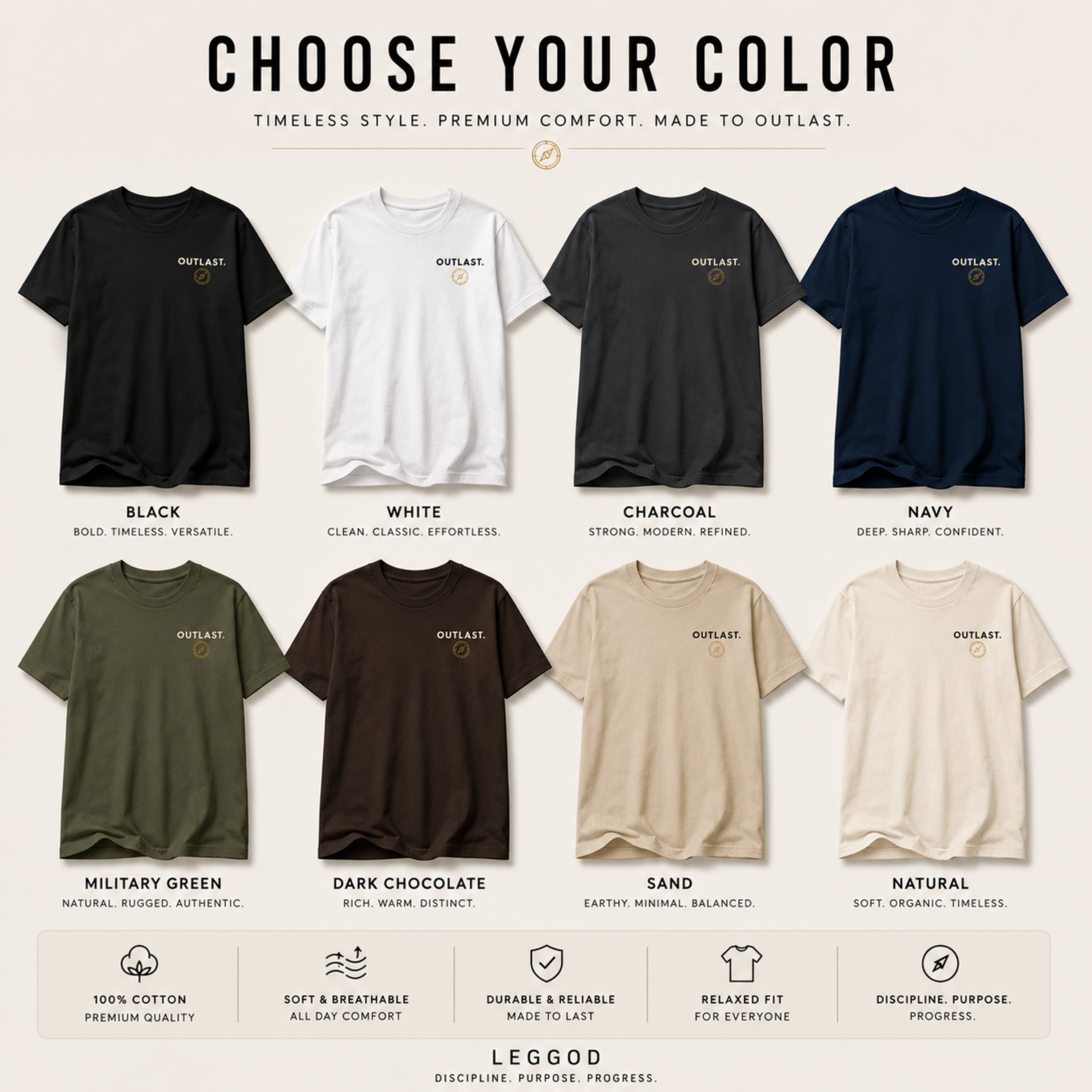 OUTLAST. Minimal Graphic T-Shirt | Premium Heavy Cotton Motivational Tee | Unisex Streetwear Shirt | Everyday Essential | LEGGOD