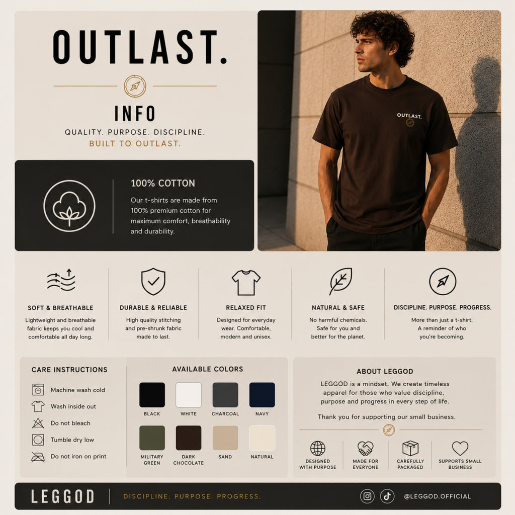 OUTLAST. Minimal Graphic T-Shirt | Premium Heavy Cotton Motivational Tee | Unisex Streetwear Shirt | Everyday Essential | LEGGOD