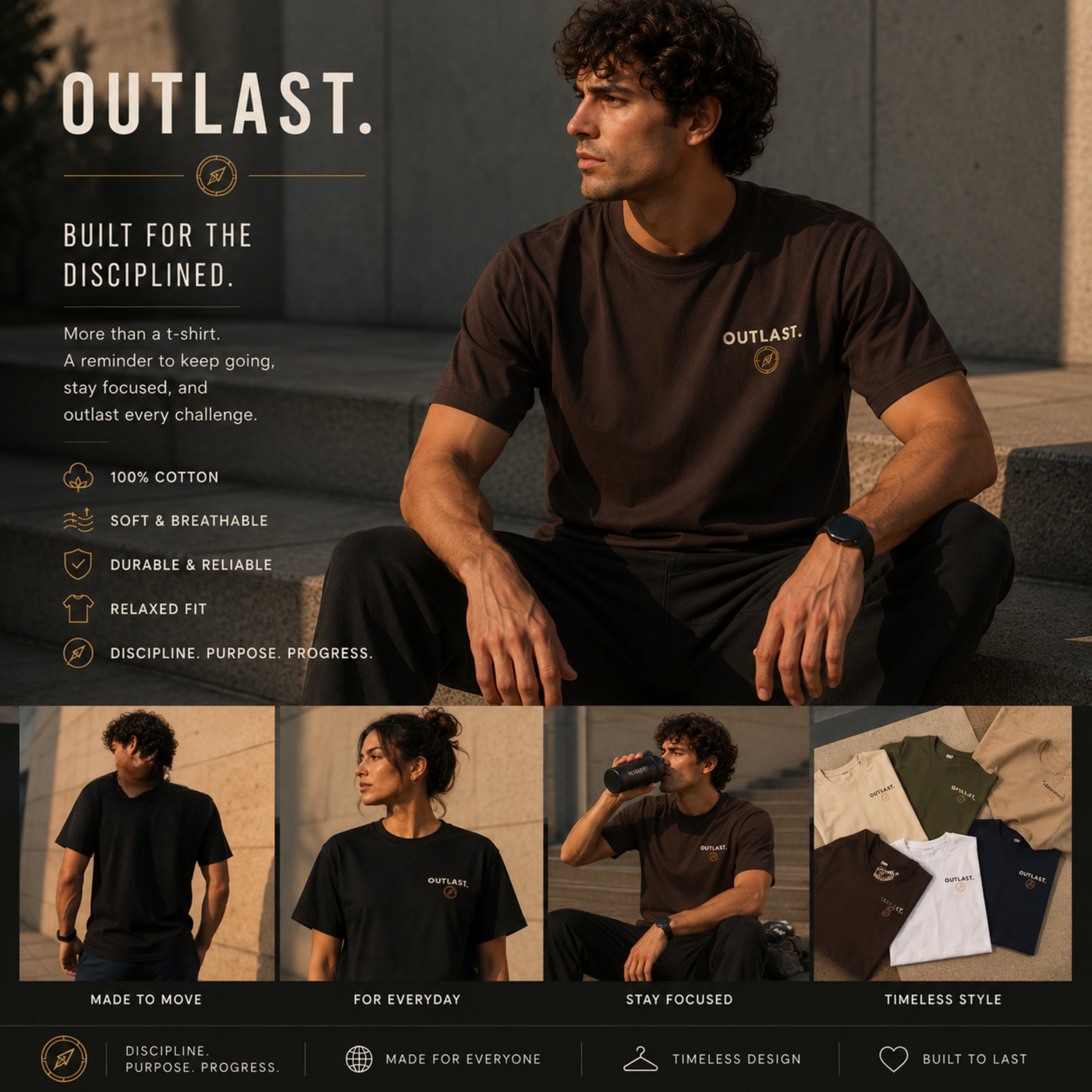 OUTLAST. Minimal Graphic T-Shirt | Premium Heavy Cotton Motivational Tee | Unisex Streetwear Shirt | Everyday Essential | LEGGOD