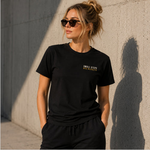 SMALL STEPS. BIG RESULTS. Premium Heavy Cotton T-Shirt | Minimal Motivational Graphic Tee | Unisex Streetwear Shirt | LEGGOD
