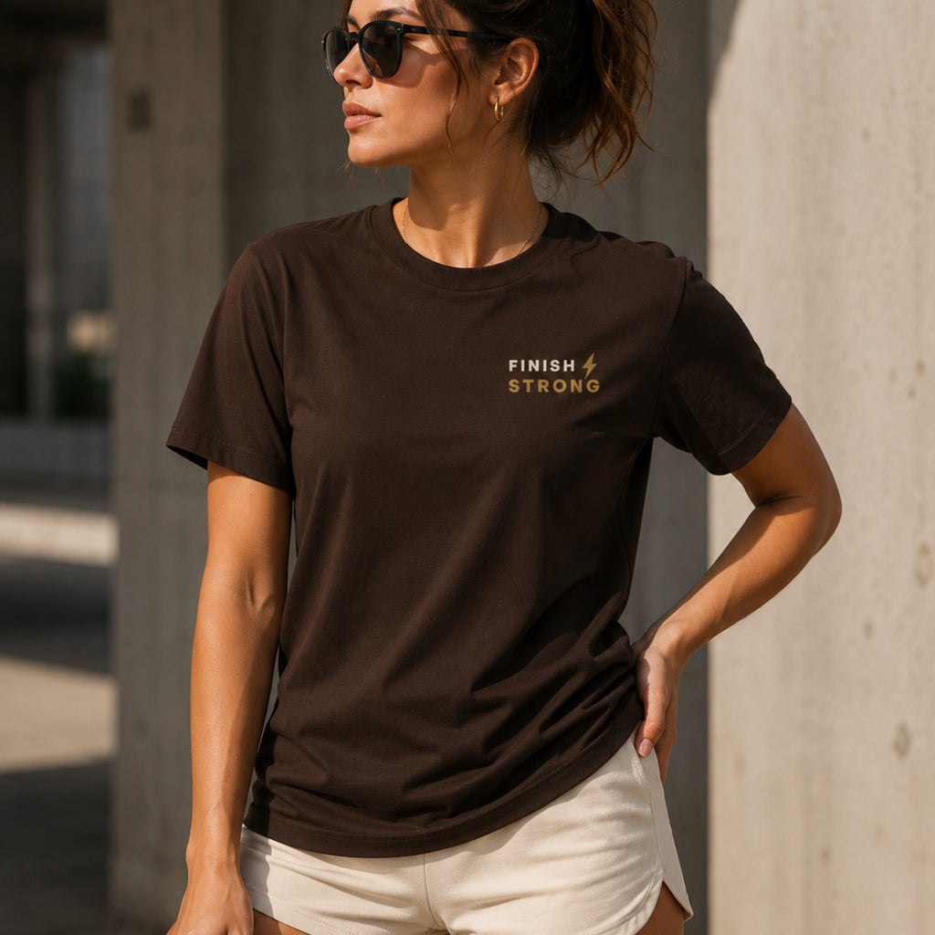 FINISH STRONG Premium Heavy Cotton T-Shirt | Minimal Motivational Graphic Tee | Unisex Streetwear Shirt | Gym & Fitness Tee | LEGGOD