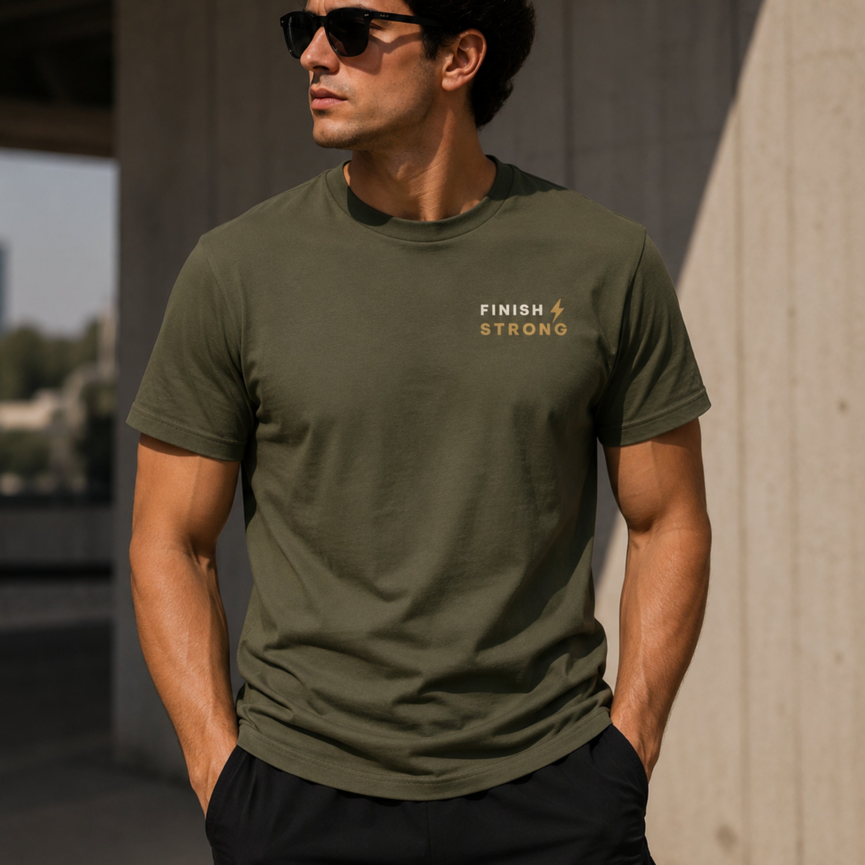 FINISH STRONG Premium Heavy Cotton T-Shirt | Minimal Motivational Graphic Tee | Unisex Streetwear Shirt | Gym & Fitness Tee | LEGGOD