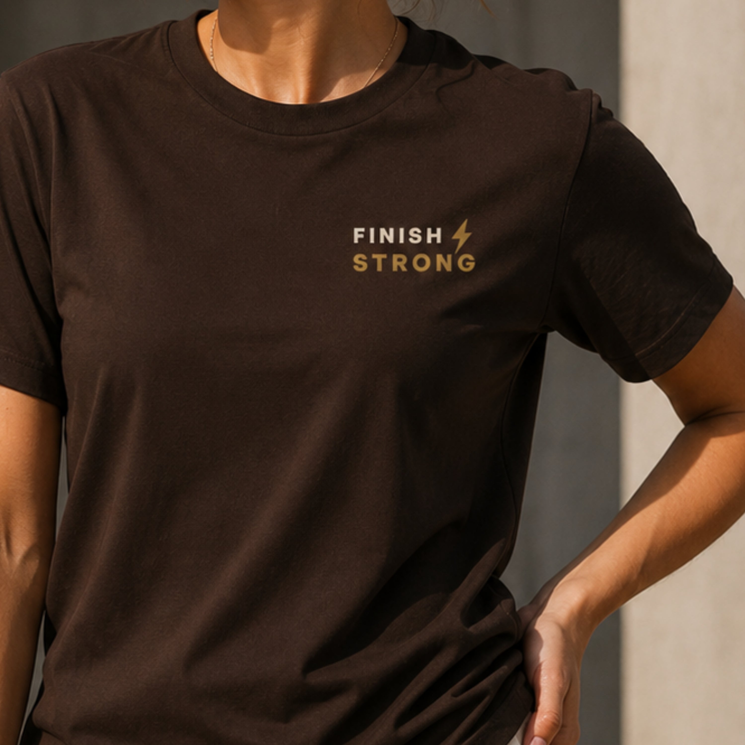 FINISH STRONG Premium Heavy Cotton T-Shirt | Minimal Motivational Graphic Tee | Unisex Streetwear Shirt | Gym & Fitness Tee | LEGGOD