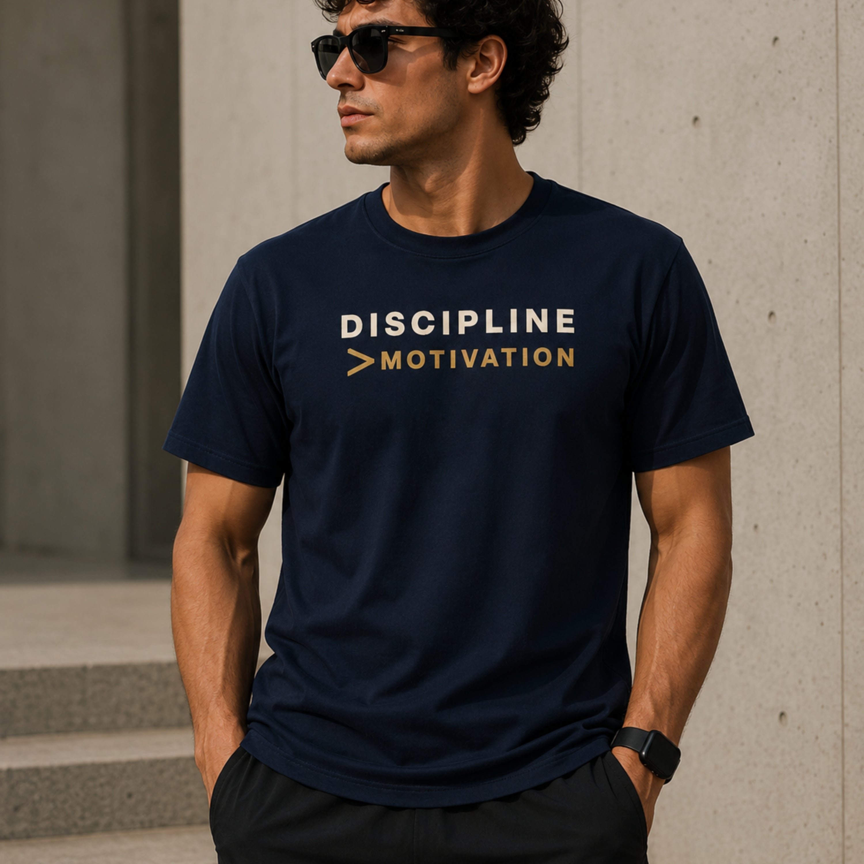 DISCIPLINE > MOTIVATION Premium Heavy Cotton T-Shirt | Motivational Graphic Tee | Minimal Mindset Shirt | Unisex Gym & Streetwear | LEGGOD