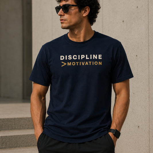 DISCIPLINE > MOTIVATION Premium Heavy Cotton T-Shirt | Motivational Graphic Tee | Minimal Mindset Shirt | Unisex Gym & Streetwear | LEGGOD