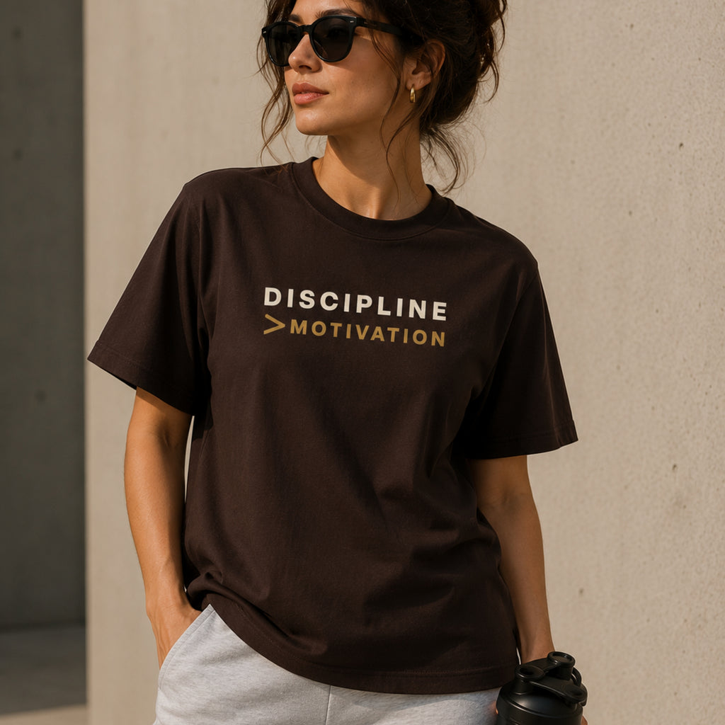 DISCIPLINE > MOTIVATION Premium Heavy Cotton T-Shirt | Motivational Graphic Tee | Minimal Mindset Shirt | Unisex Gym & Streetwear | LEGGOD
