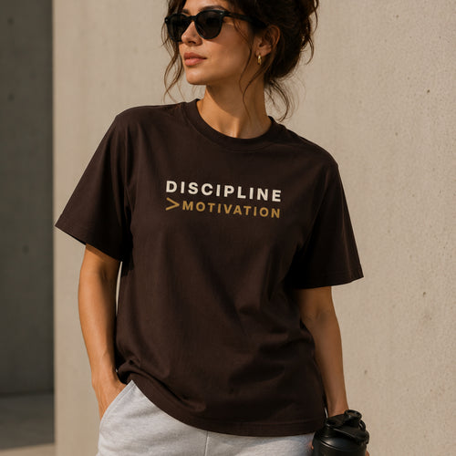 DISCIPLINE > MOTIVATION Premium Heavy Cotton T-Shirt | Motivational Graphic Tee | Minimal Mindset Shirt | Unisex Gym & Streetwear | LEGGOD
