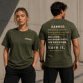 EARNED. Front & Back Graphic T-Shirt | Premium 100% Cotton Motivational Unisex Tee | LEGGOD