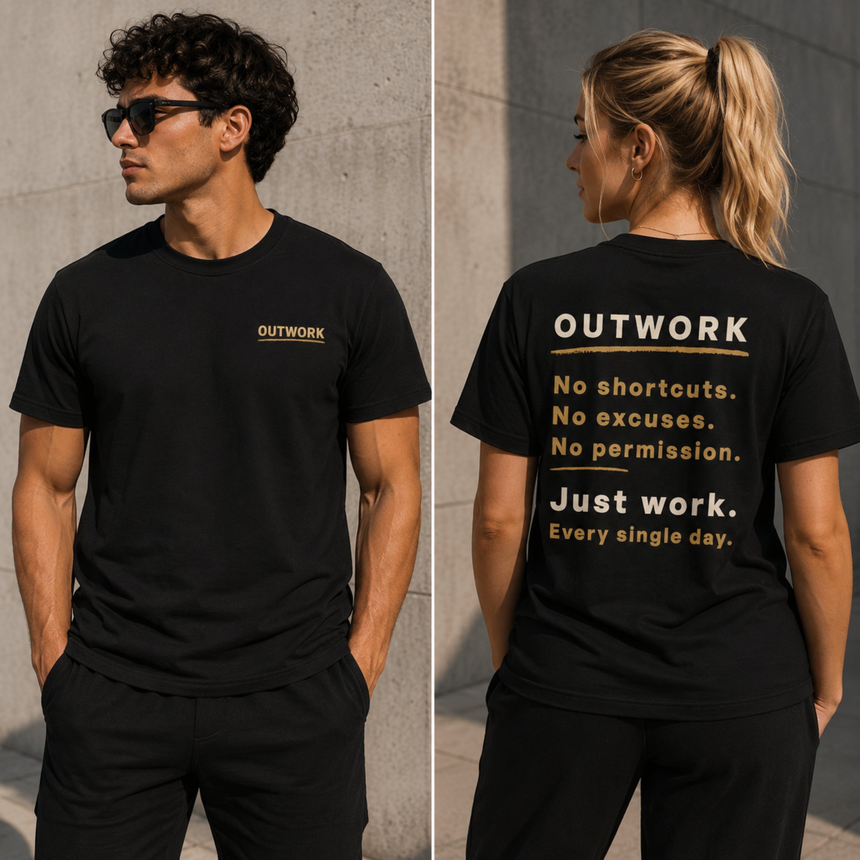 OUTWORK Front & Back Graphic T-Shirt | Premium 100% Cotton Motivational Unisex Tee | LEGGOD
