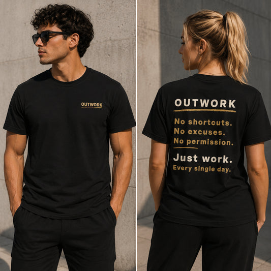 OUTWORK Front & Back Graphic T-Shirt | Premium 100% Cotton Motivational Unisex Tee | LEGGOD