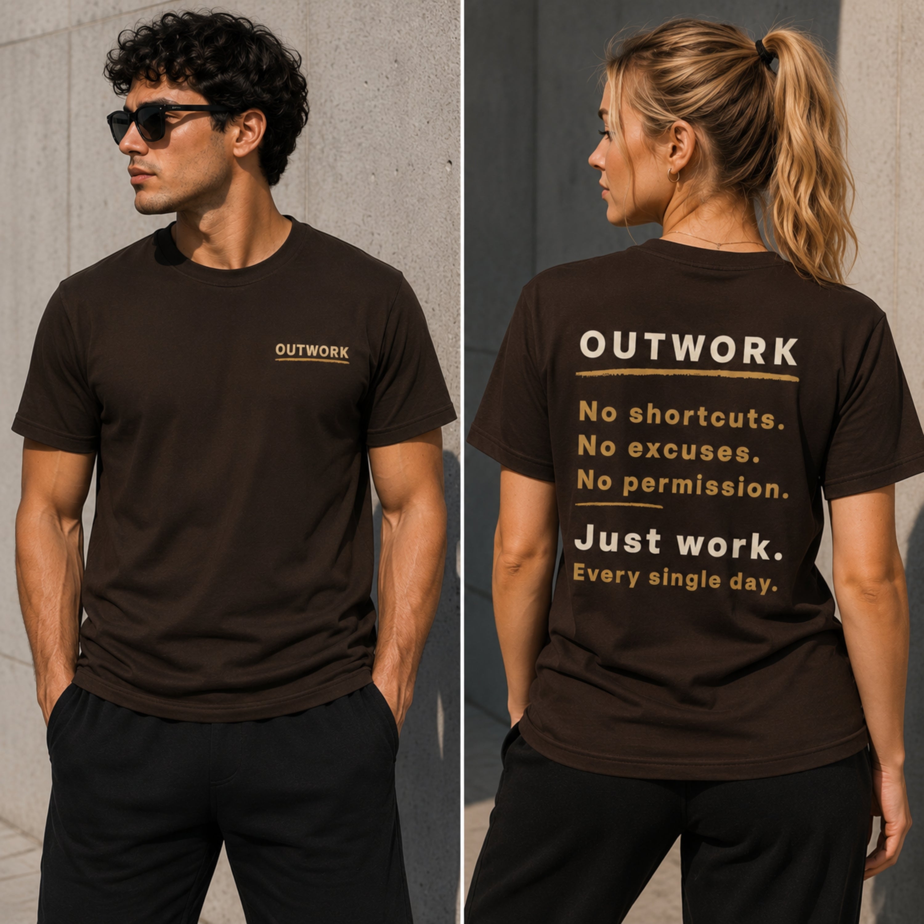 OUTWORK Front & Back Graphic T-Shirt | Premium 100% Cotton Motivational Unisex Tee | LEGGOD
