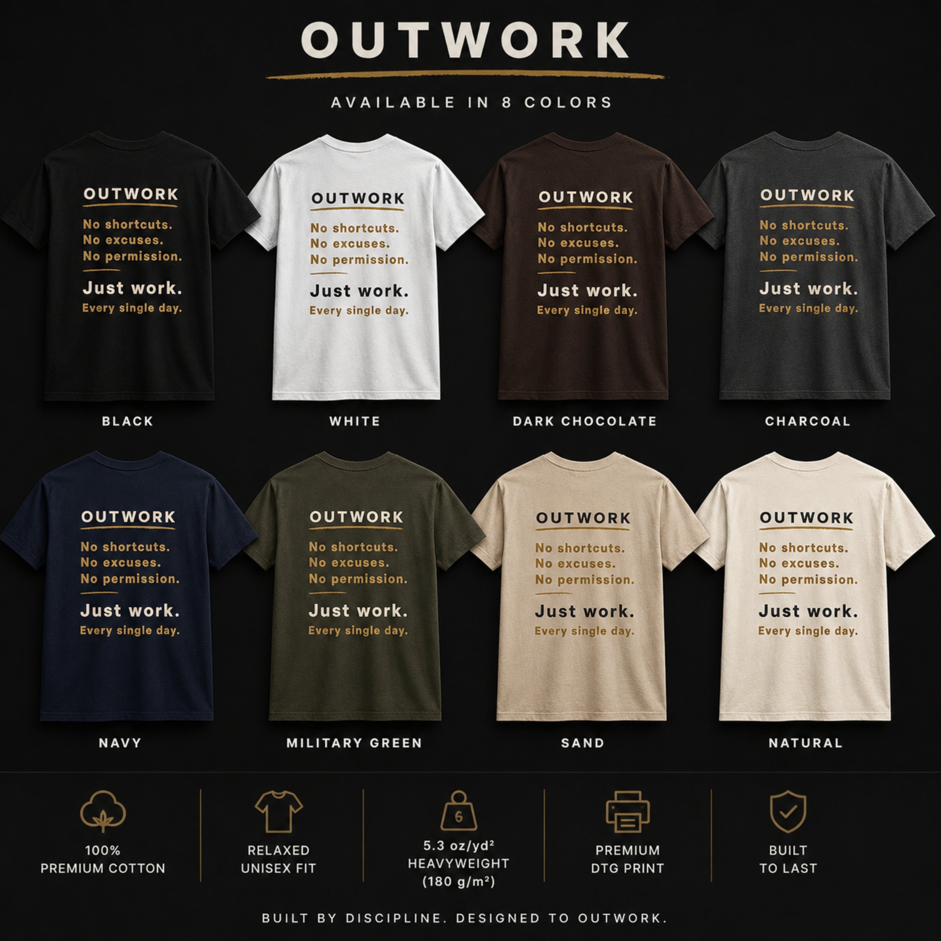 OUTWORK Front & Back Graphic T-Shirt | Premium 100% Cotton Motivational Unisex Tee | LEGGOD