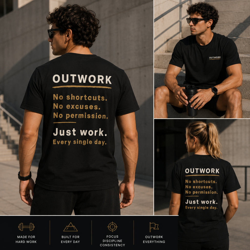 OUTWORK Front & Back Graphic T-Shirt | Premium 100% Cotton Motivational Unisex Tee | LEGGOD