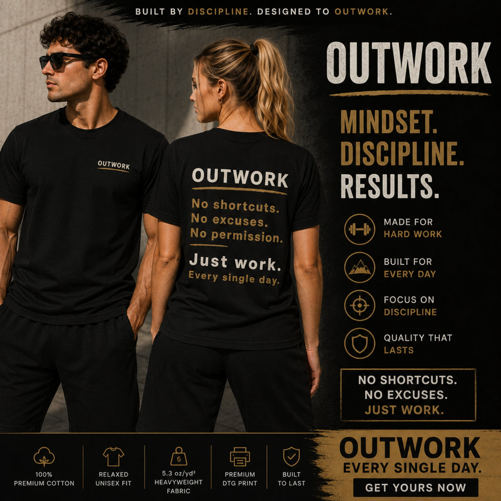 OUTWORK Front & Back Graphic T-Shirt | Premium 100% Cotton Motivational Unisex Tee | LEGGOD