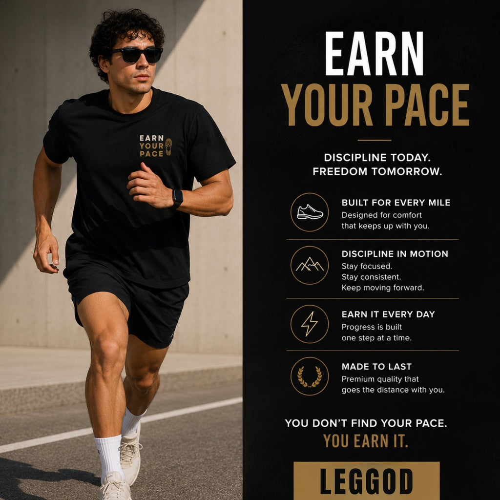 Earn Your Pace T-Shirt | Minimal Running Motivation Shirt | Unisex 100% Cotton Graphic Tee | Fitness Lifestyle Streetwear | LEGGOD