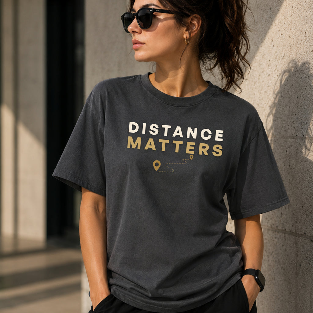 Distance Matters T-Shirt | Running Motivation Shirt | Unisex 100% Cotton Graphic Tee | Minimal Fitness & Hiking Lifestyle Shirt | LEGGOD