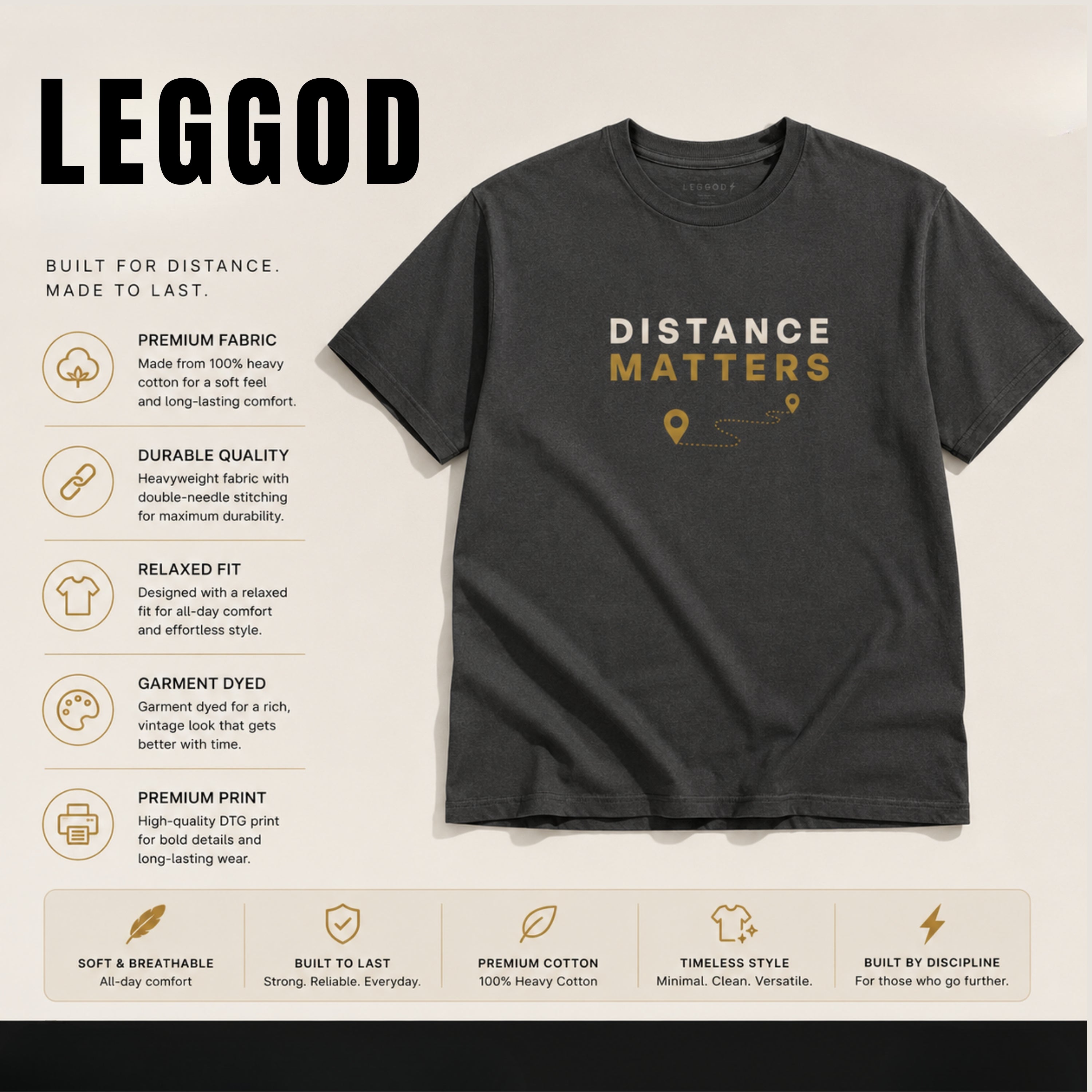 Distance Matters T-Shirt | Running Motivation Shirt | Unisex 100% Cotton Graphic Tee | Minimal Fitness & Hiking Lifestyle Shirt | LEGGOD