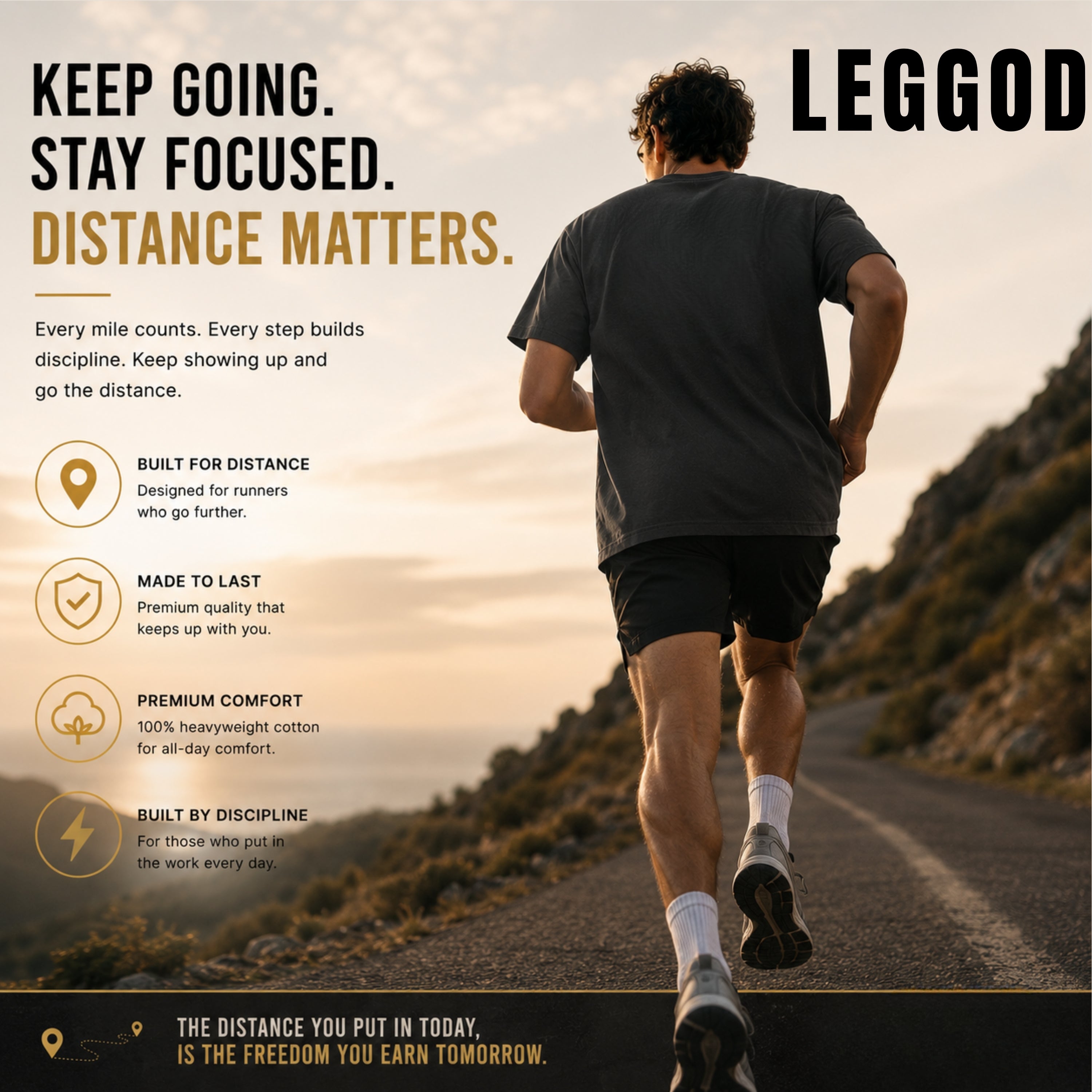 Distance Matters T-Shirt | Running Motivation Shirt | Unisex 100% Cotton Graphic Tee | Minimal Fitness & Hiking Lifestyle Shirt | LEGGOD