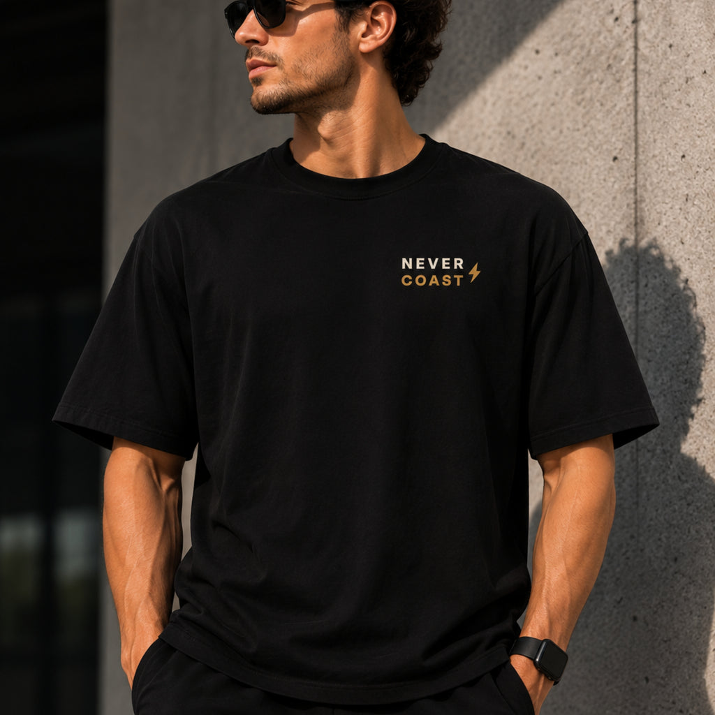 Never Coast T-Shirt | Motivational Gym Shirt | Unisex 100% Cotton Graphic Tee | Minimal Fitness Streetwear | Discipline Apparel | LEGGOD