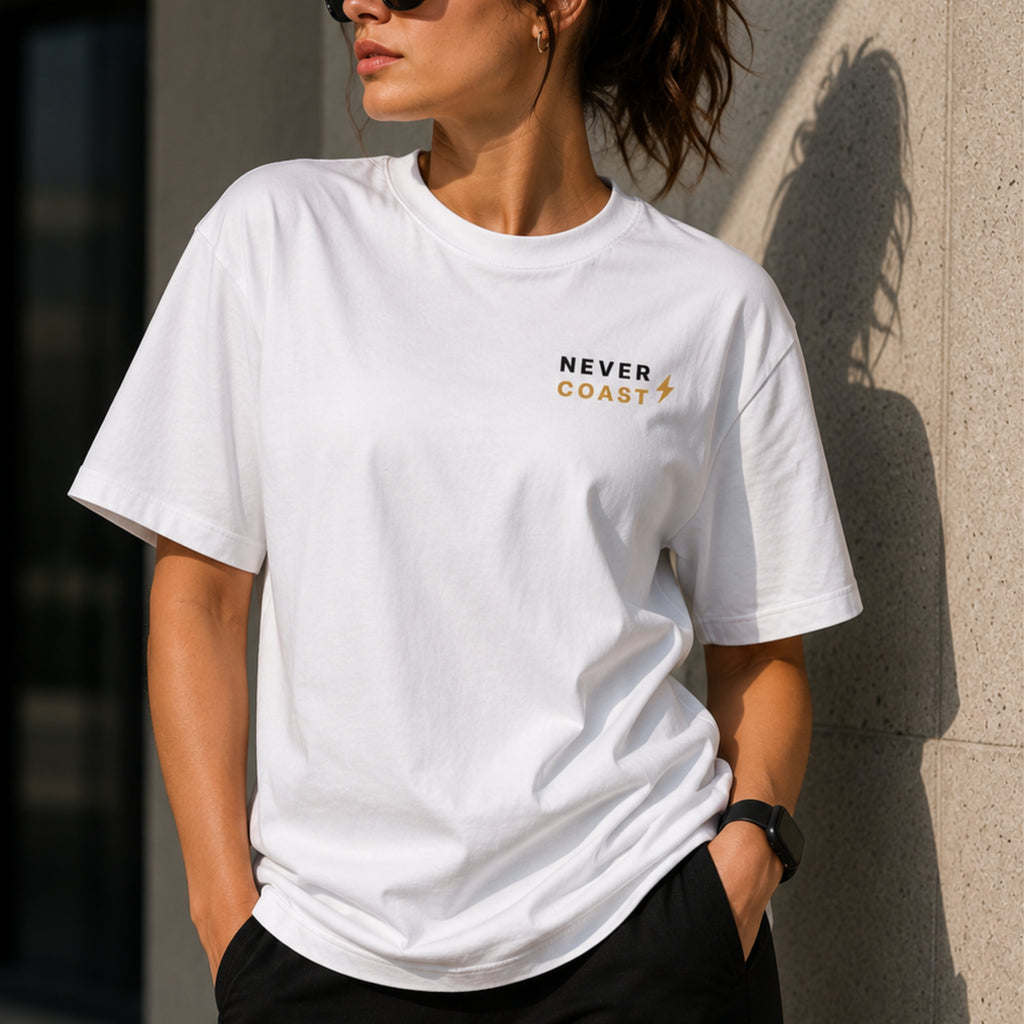 Never Coast T-Shirt | Motivational Gym Shirt | Unisex 100% Cotton Graphic Tee | Minimal Fitness Streetwear | Discipline Apparel | LEGGOD