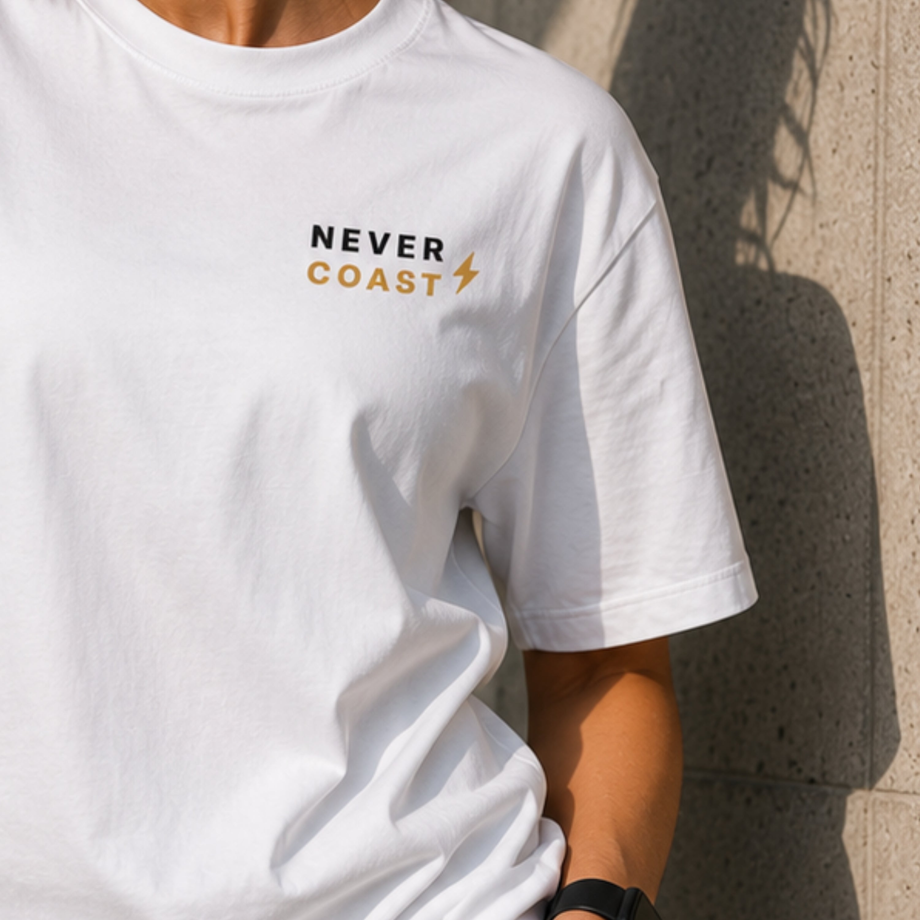 Never Coast T-Shirt | Motivational Gym Shirt | Unisex 100% Cotton Graphic Tee | Minimal Fitness Streetwear | Discipline Apparel | LEGGOD