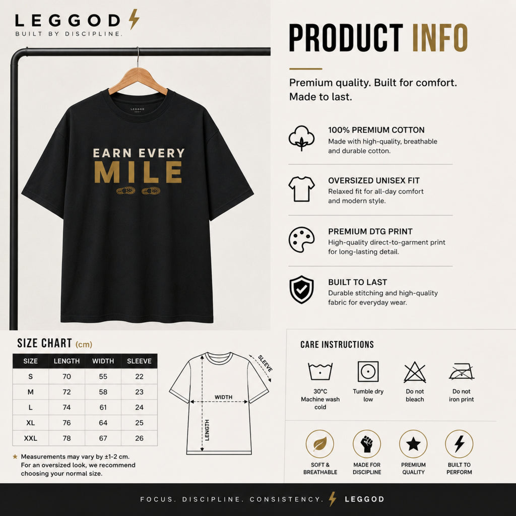 Earn Every Mile Running T-Shirt | Unisex 100% Cotton Runner Tee | Marathon Motivation Shirt | Fitness Graphic Tee | LEGGOD