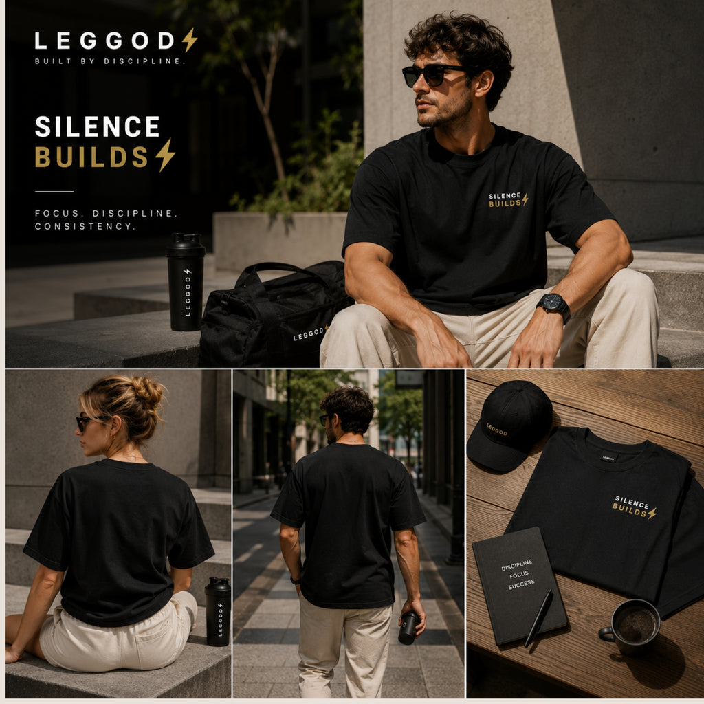Silence Builds T-Shirt | Minimalist Motivational Graphic Tee | Unisex 100% Cotton Streetwear Shirt | Gym & Lifestyle Tee | LEGGOD