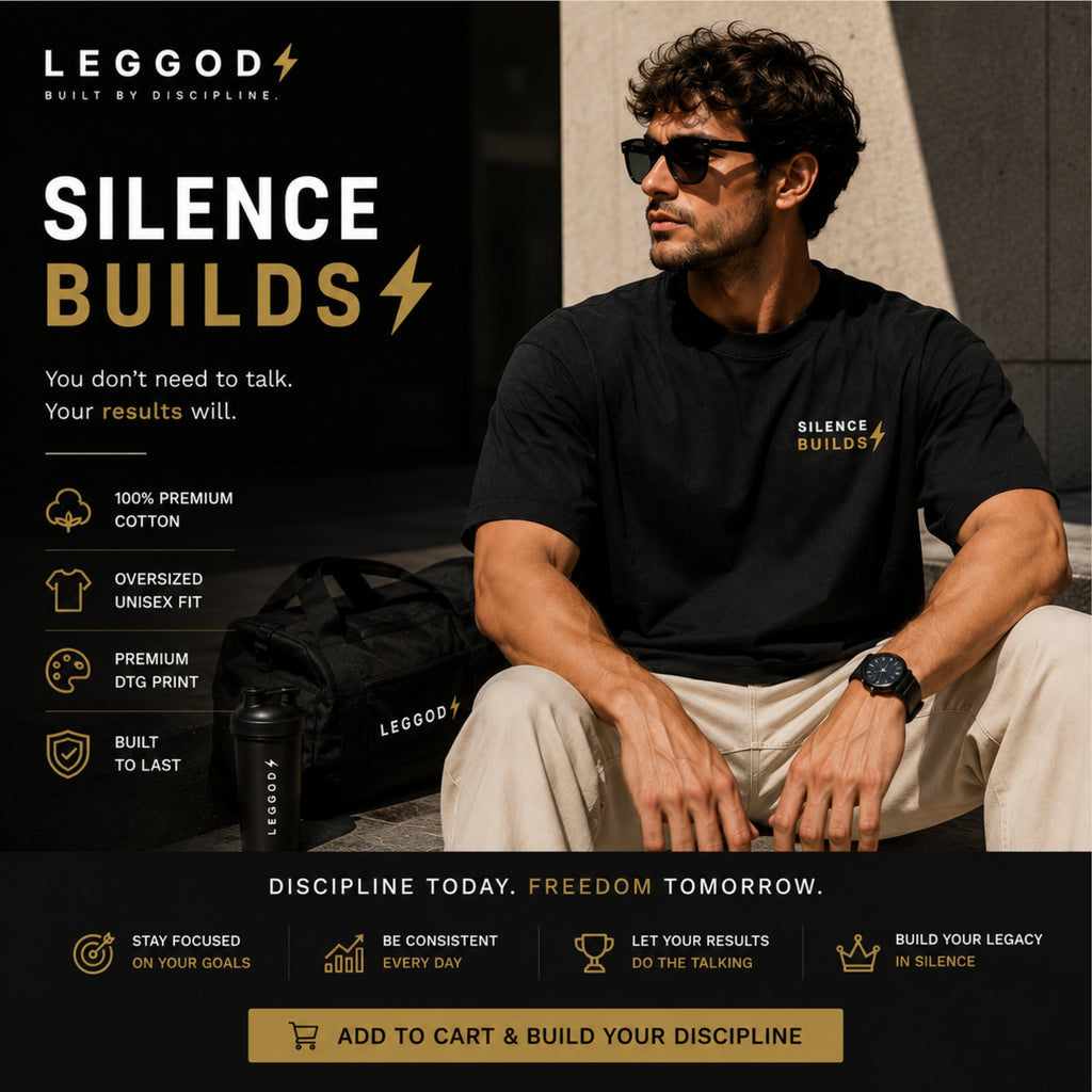 Silence Builds T-Shirt | Minimalist Motivational Graphic Tee | Unisex 100% Cotton Streetwear Shirt | Gym & Lifestyle Tee | LEGGOD