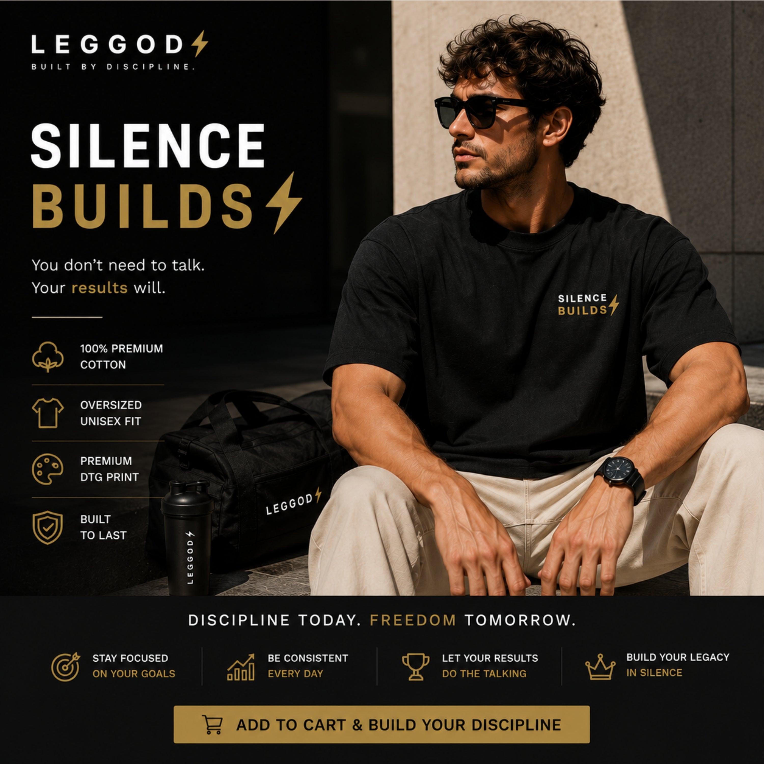 Silence Builds T-Shirt | Minimalist Motivational Graphic Tee | Unisex 100% Cotton Streetwear Shirt | Gym & Lifestyle Tee | LEGGOD