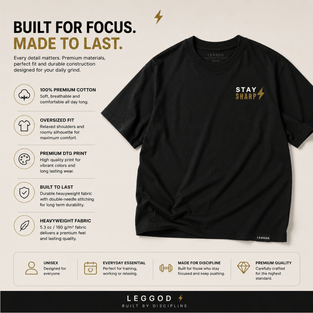 Stay Sharp T-Shirt | Minimalist Motivational Graphic Tee | Unisex 100% Cotton Gym Shirt | Discipline Streetwear | LEGGOD